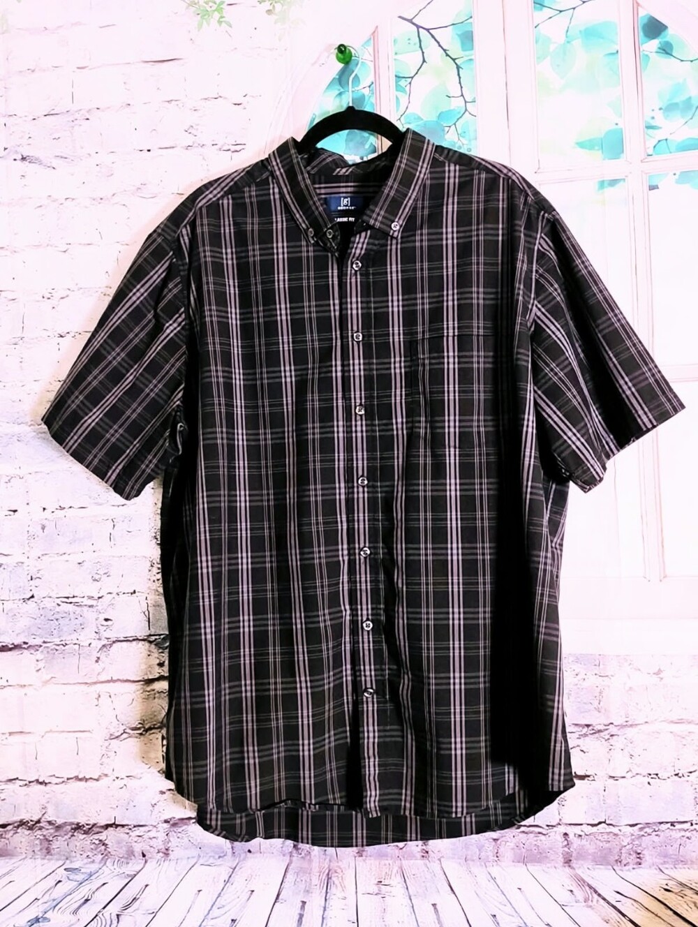 GEORGE BLACK WITH GRAY STRIPES BUTTON DOWN SHIRT MENS SIZE  XXL